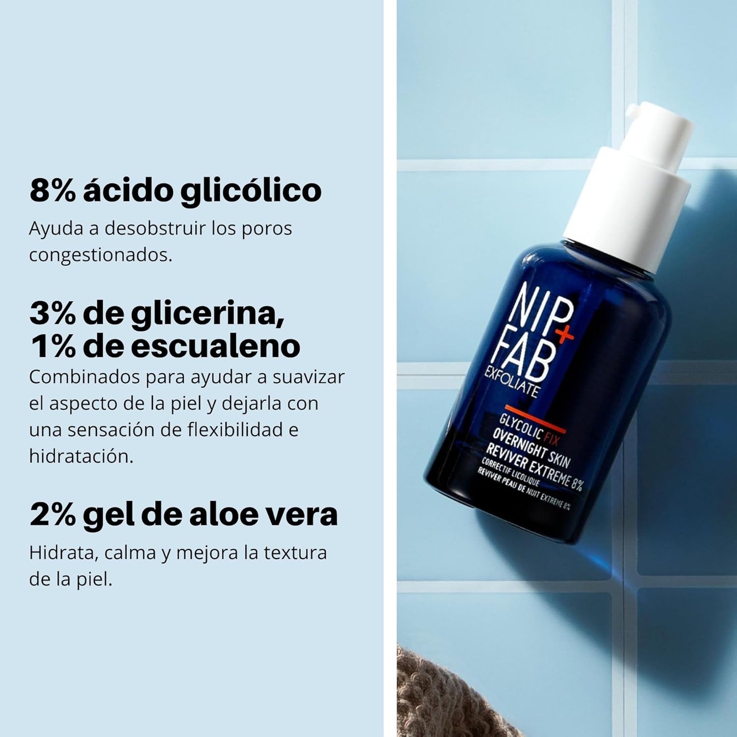 Nip+Fab Glycolic Fix Overnight Skin Reviver Extreme 8% (1.7 fl oz) – High Potency AHA Facial Peel with Salicylic Acid & Hyaluronic Acid – Resurfacing Night Treatment for Radiance & Glow - Image 4