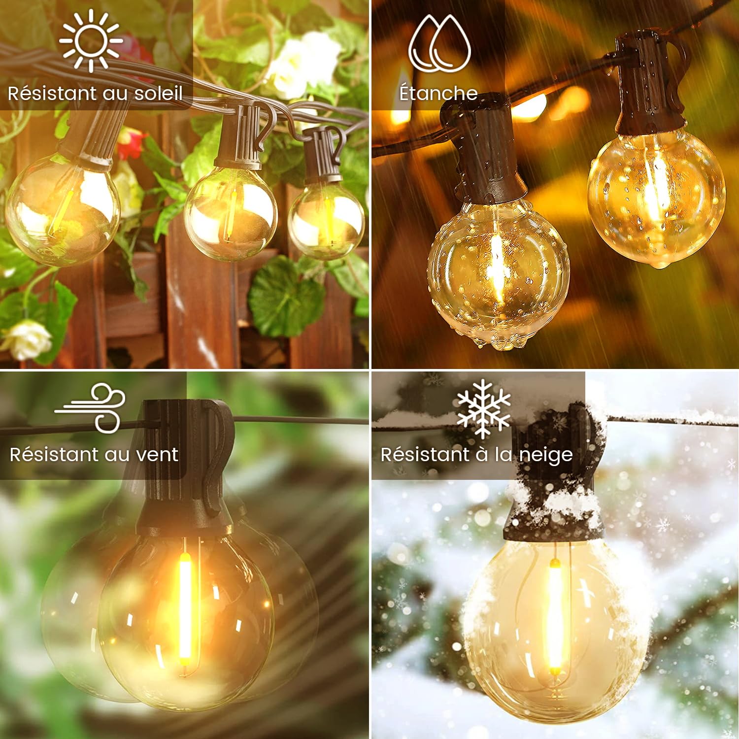 Guirlande Lumineuse Guinguette Exterieur 33.5M G40 110FT 56+2 LED IP54 Imperméable Connectable