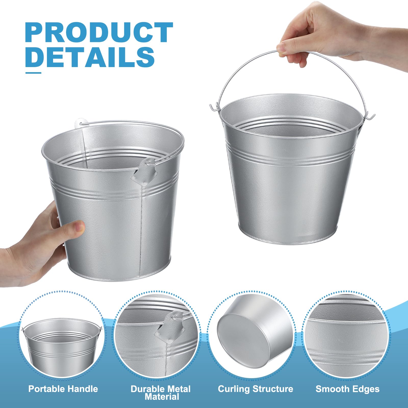 PATIKIL 5.9"x5.1" Small Metal Buckets with Handle - Image 3