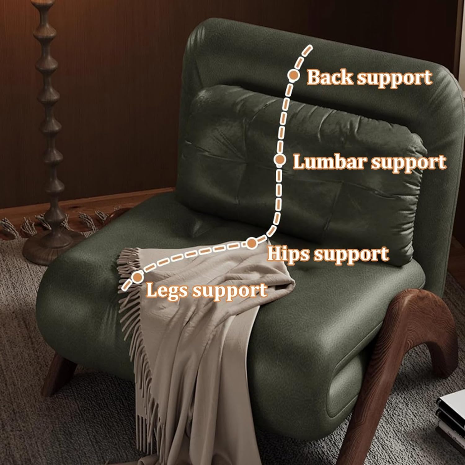 Mid-Century Modern Convertible Sofa Bed, Solid Wood Legs, 3-in-1 Chaise Lounge with Reclining Backrest & Pillow - Stylish Sofa for Living Room & Office (29.52in/75cm)