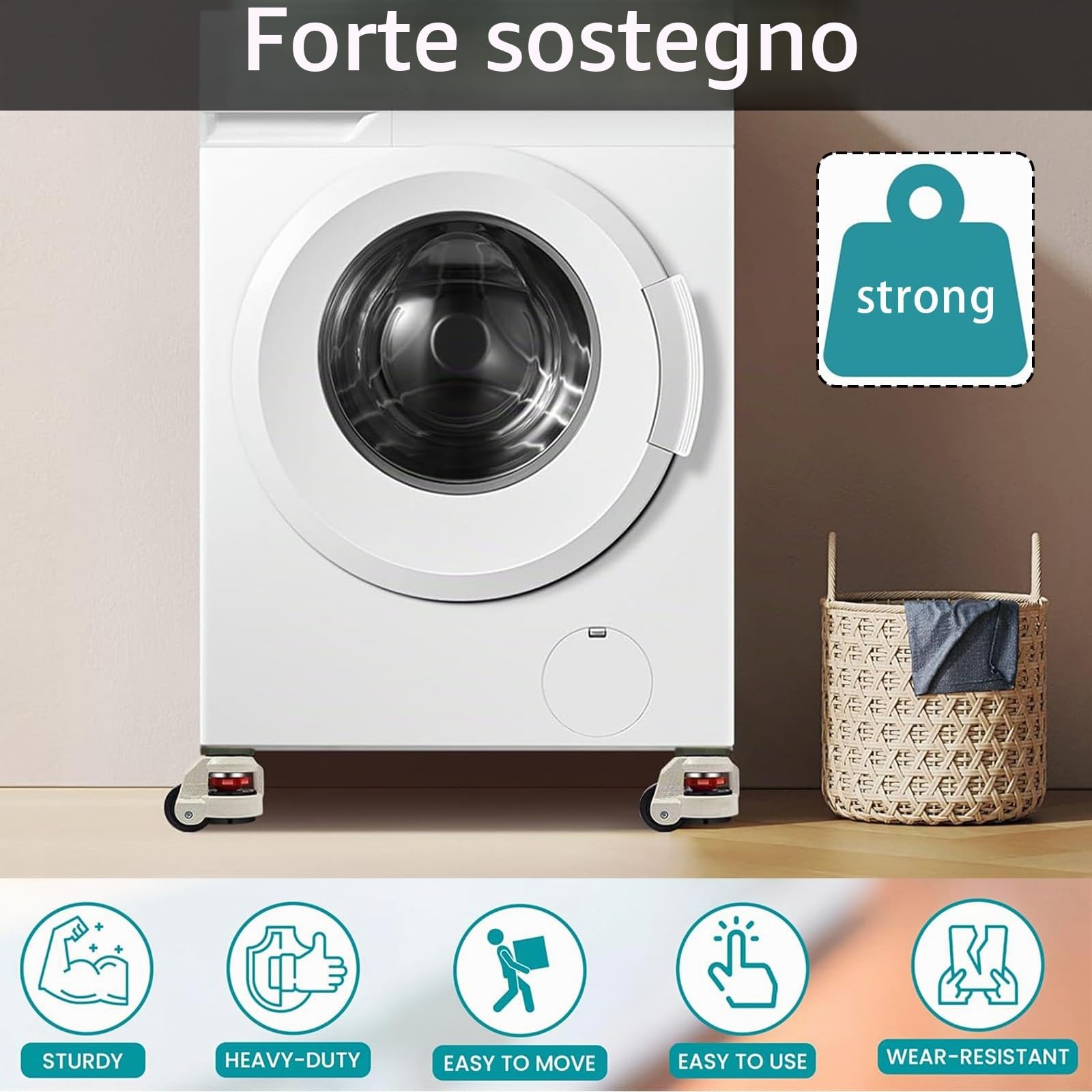Set di 4 Ruote per Mobili Carichi Pesanti, Ruote per Spostare Mobili Portata Totale 2000kg Rotelle da Trasporto M12 x 30mm Rotelle Girevoli a 360° per Banchi da Lavoro Mobili (2000KG)