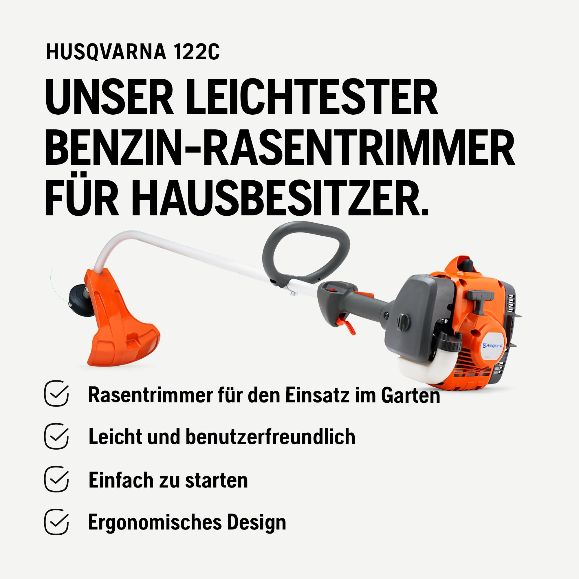 Husqvarna 122C 600W Gasolina Negro, Naranja - Cortacésped (7800 RPM, Negro, Naranja, Gasolina, 600 W, 4,4 kg)