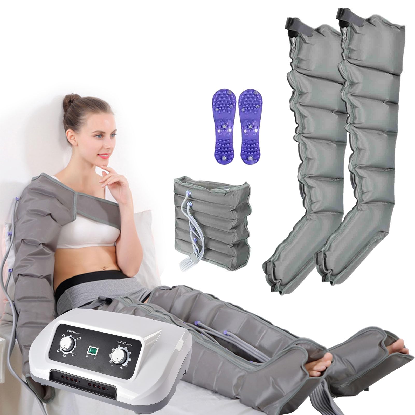 Masajeador de piernas eléctrico de compresión neumática con presoterapia, sistema de recuperación con botas de compresión para drenaje linfático, compresión secuencial para mejorar la circulación y