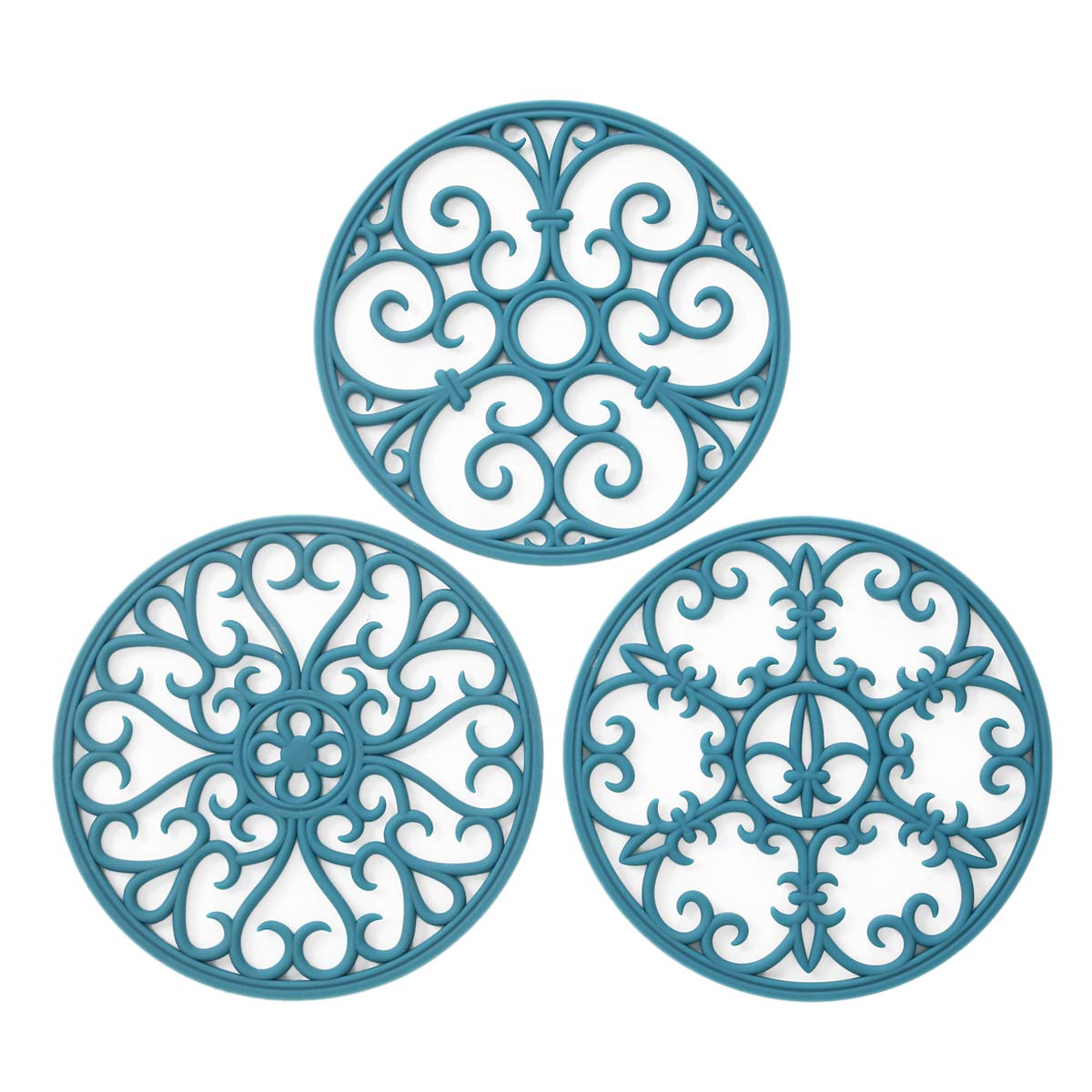 colinda Silicone Trivet Mat - Non-Slip & Heat Resistant Kitchen Hot Pads for Countertops & Table - Kitchen Trivets for Hot Dishes & Cookware - Hot Pot Holder for Pots & Pans - Teal,Set of 3