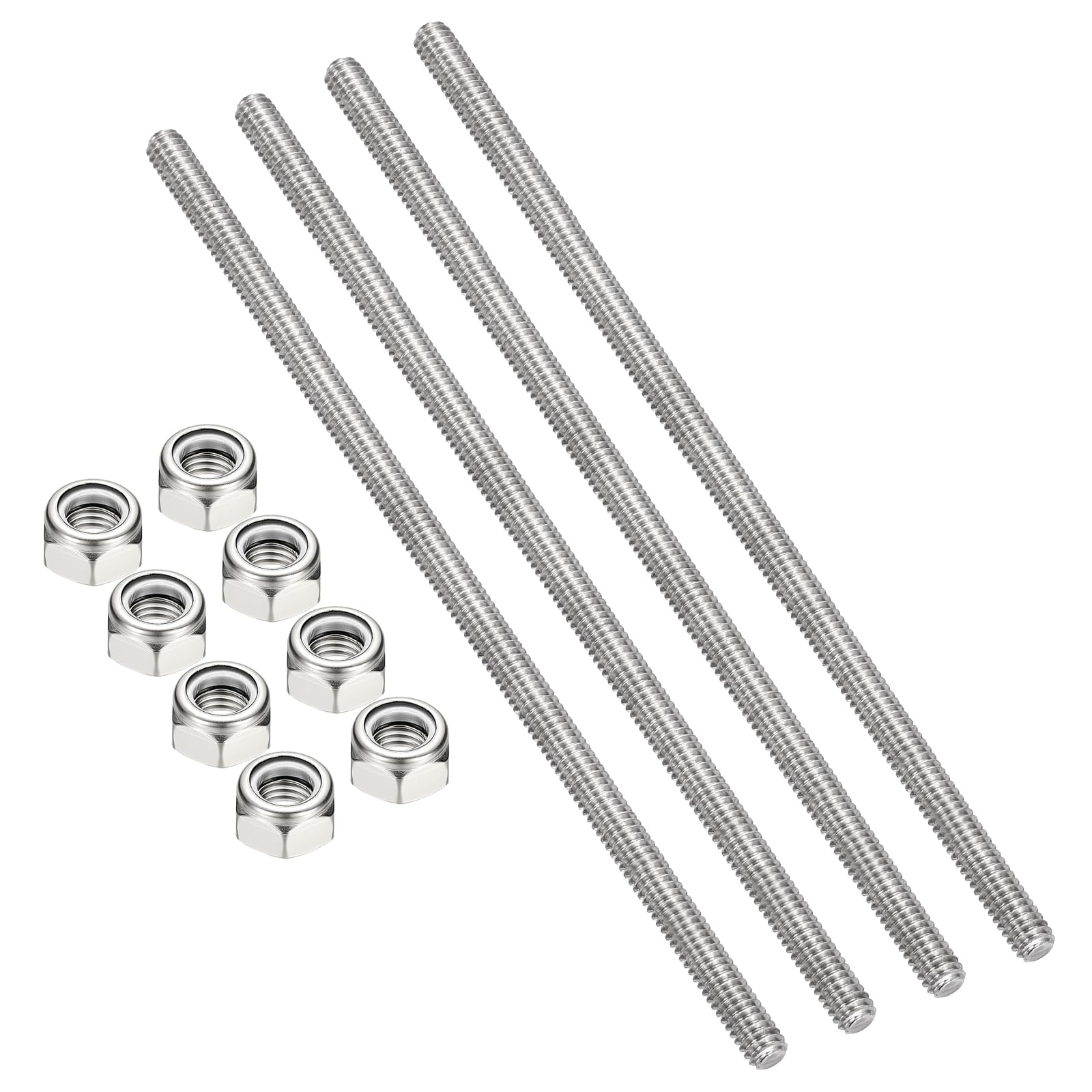 PATIKIL 4Pcs 1/4"-20x200mm Threaded Rods with Hex Nuts