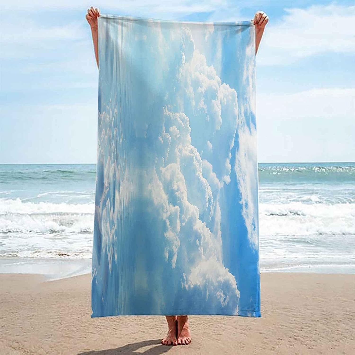 Telo Mare Microfibra Grande Cielo Blu E Paesaggio Di Nuvole Bianche 200 X 200 Cm, 3D Telo Mare Leggero Antisabbia Per Donna Uomo, Asciugamano Microfibra Asciugatura Rapida Per Bagno, Spiagg -9B9T/D9Y
