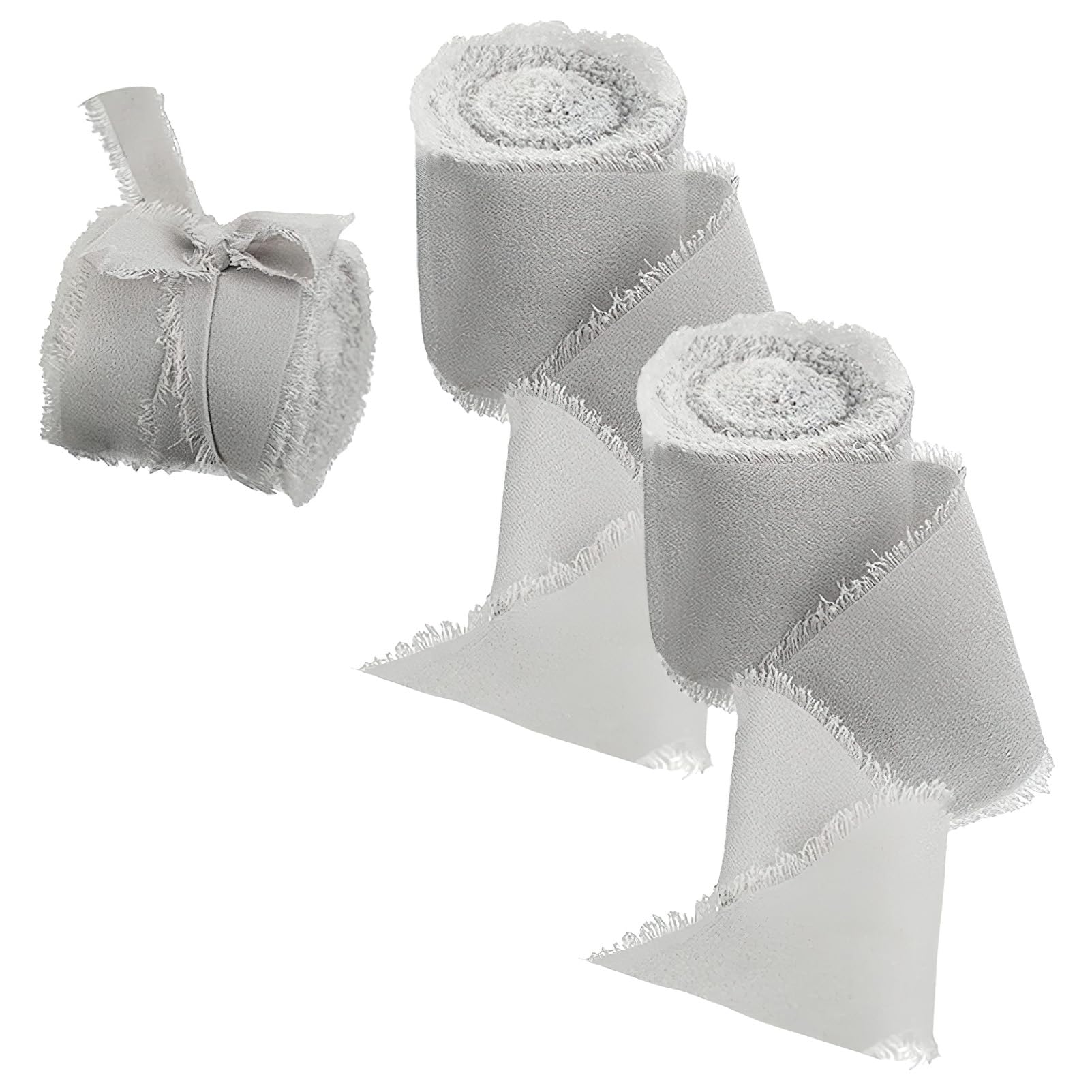 rismart 3 Rolls 1.5" x5Yd Fringe Chiffon Ribbon for Gift Wrapping Wedding Invitations Bridal Bouquets Home Decor Grey