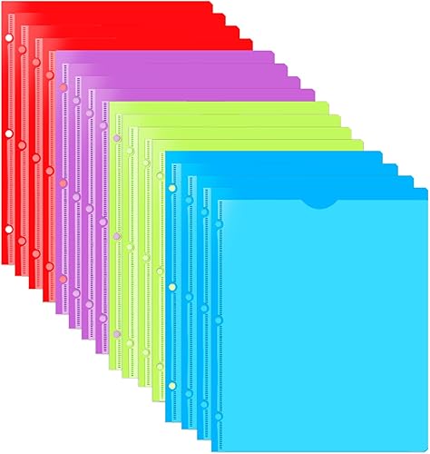 Carpeta de plástico resistente con bolsillo frontal transparente y 3 agujeros paquete de 16 carpetas de plástico multicolor de 2 bolsillos con