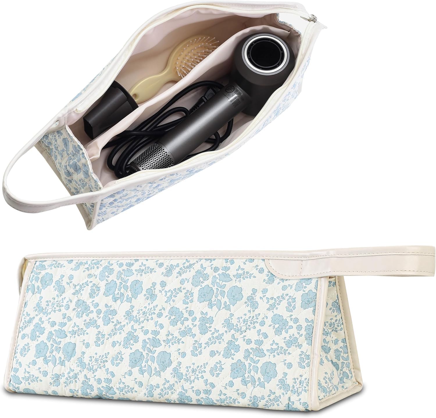 Quilted Travel Case for Dyson Airwrap & Shark FlexStyle, Cotton Floral Carrying Bag for Hair Dryer and Attachments, Portable Organizer with Handle Quilted Travel Case for Dyson Airwrap & Shark FlexStyle, Cotton Floral Carrying Bag for Hair Dryer and Attachments, Portable Organizer with Handle