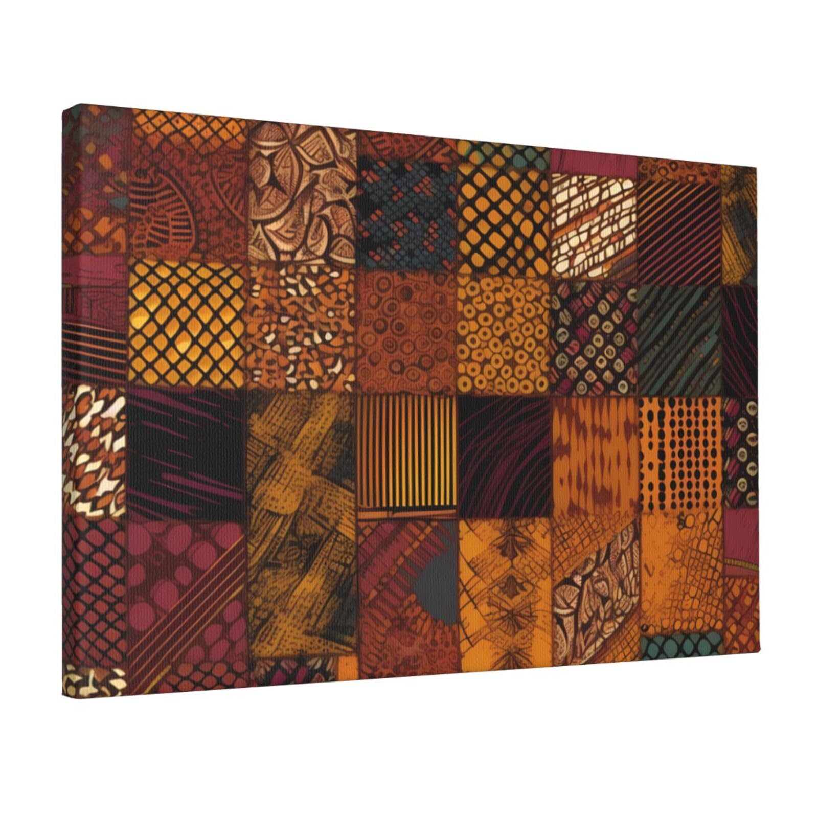 KLOPH African Style Patchwork Canvas Wall Art for Living Room 12"x18" Modern Artwork Painting for Bathroom Hanging Canvas Prints Aesthetic Wallart for Bedroom Kitchen Office Wall Decor