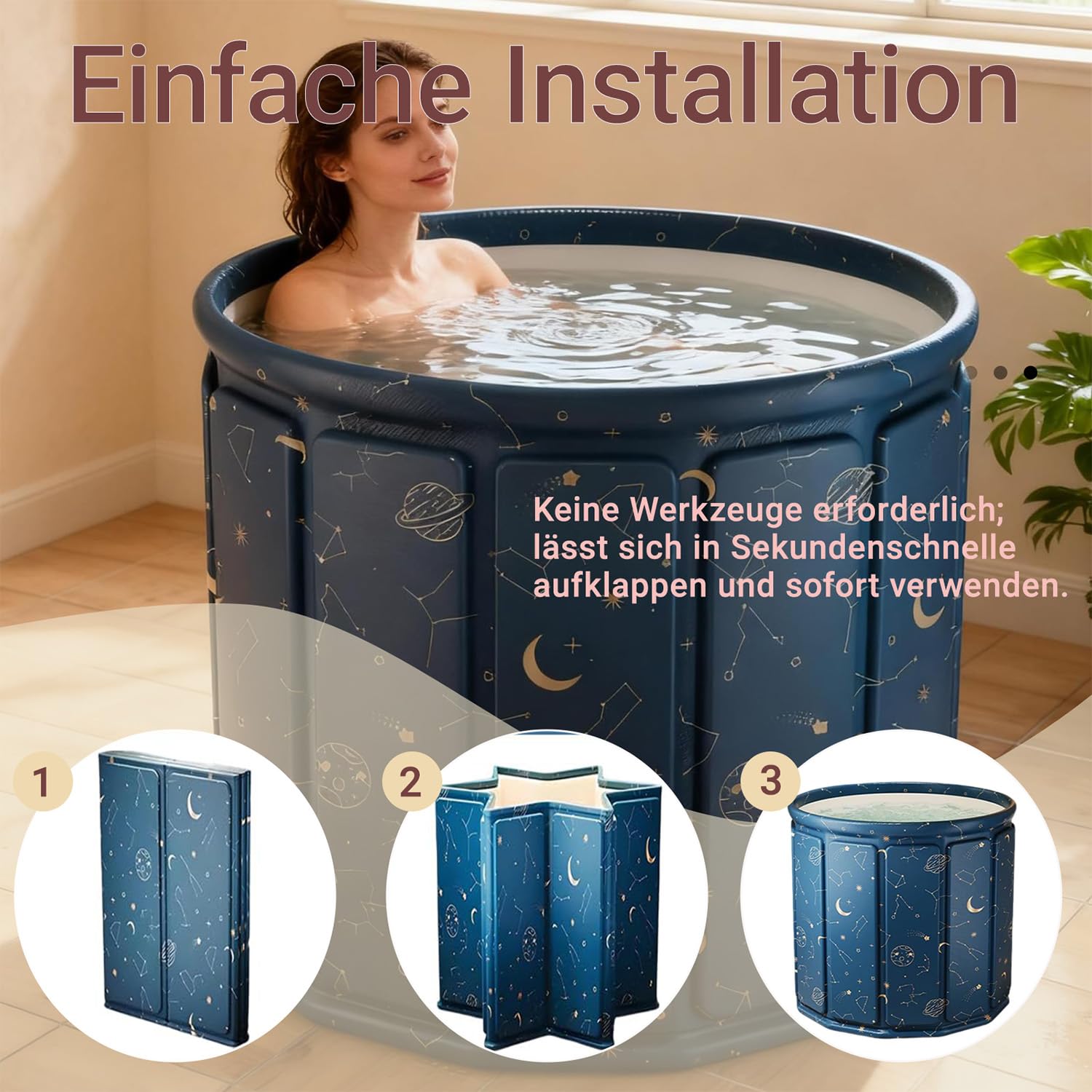 Baignoire portable pliable pour adulte - Grande baignoire mobile - Antidérapante - Pour l'extérieur - Pour thérapie par l'eau froide - Pour salle de bain, jardins - Bleu - 80 x 65 cm