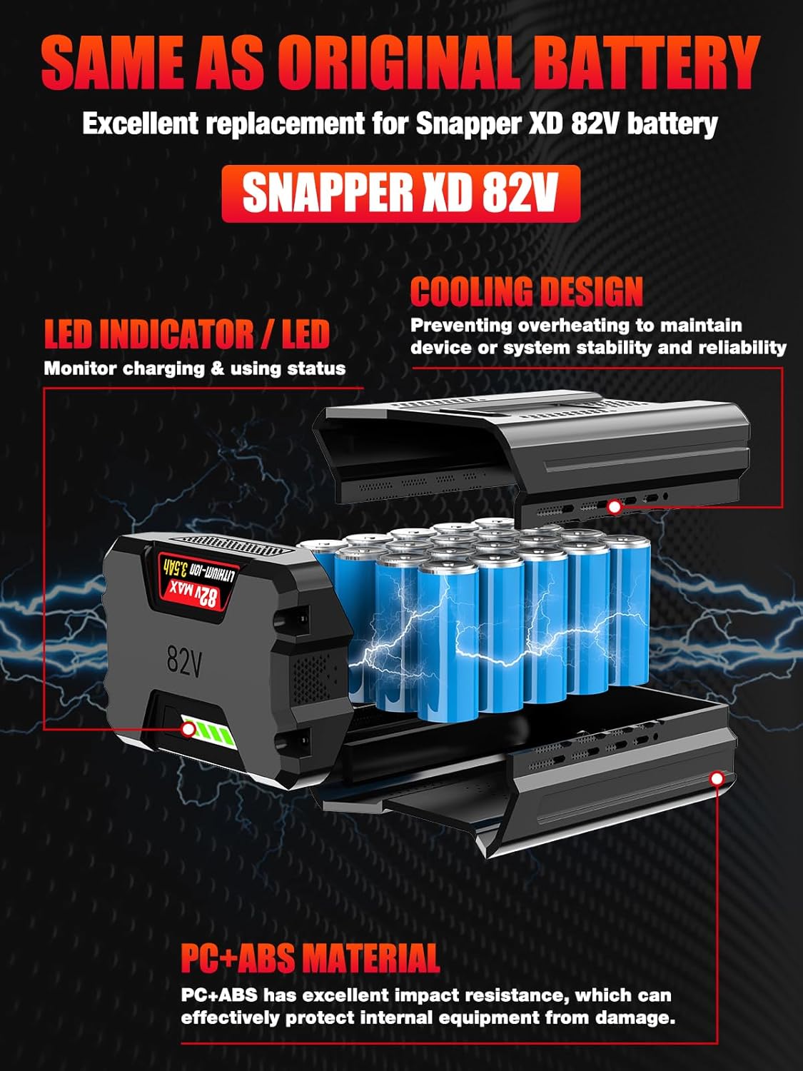 3.5Ah Replacement for Briggs & Stratton 82V MAX Battery, Compatible with Snapper 82V Battery BSB2AH82 BSB3AH82 BSB4AH82 BSB5AH82 1760514 for Snapper XD 82V Cordless Power Tools - Image 4