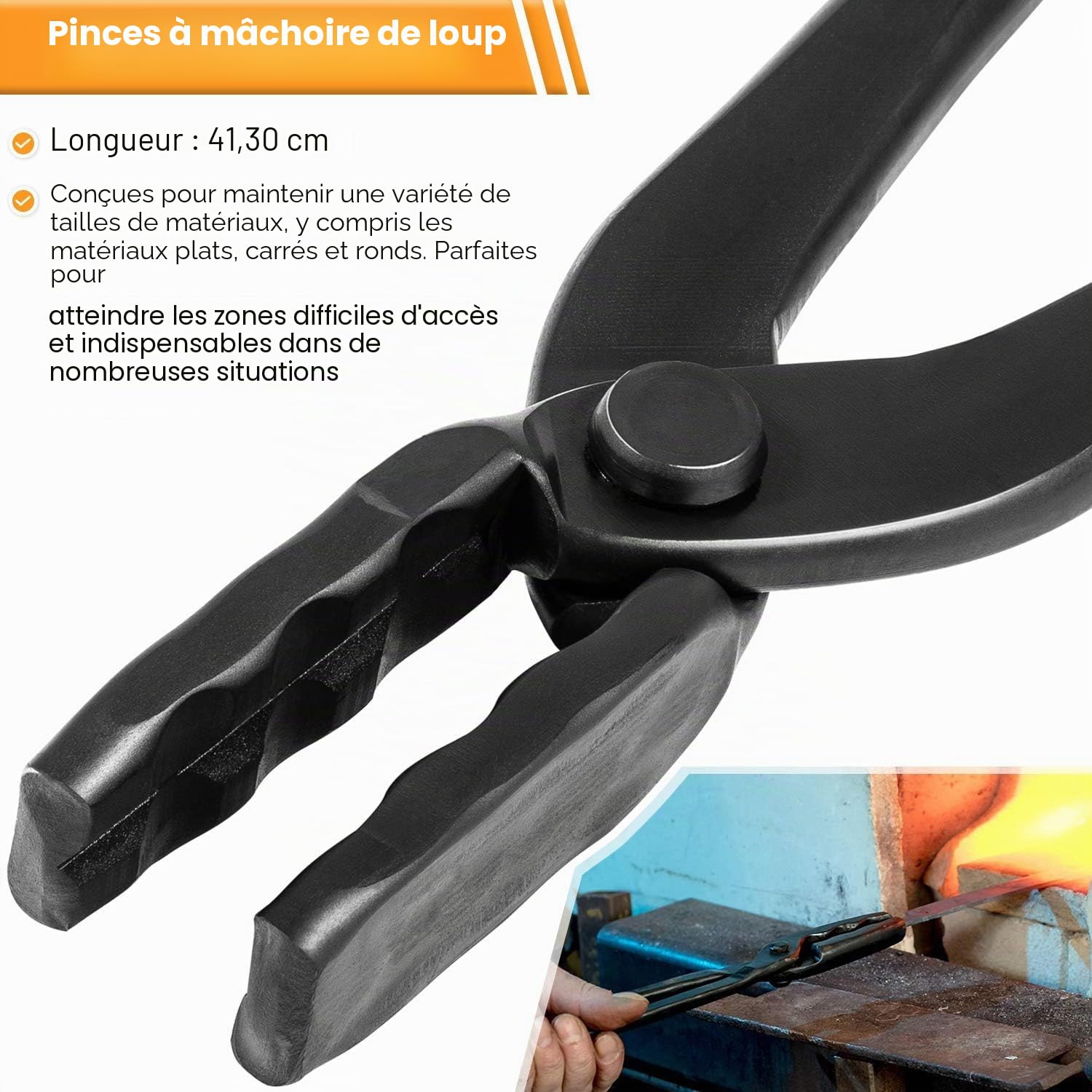 Lot de 4 pinces forgeron Forge - Outil de forgeron - Kit d'outils de forgeron - Pince à enclume - Pince V-Bit - Pince à mâchoire plate