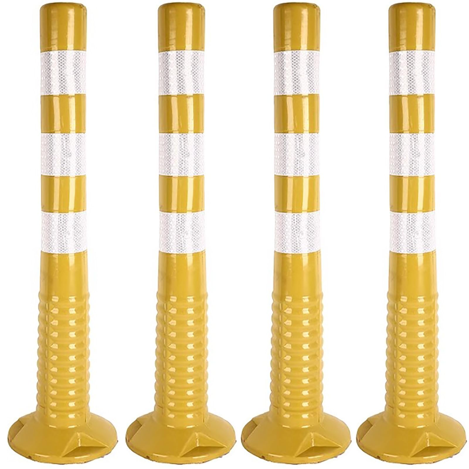 Barriera di Sicurezza， Coni di Sicurezza in plastica PU Flessibile da 29,5", Colonna Avvertimento Riflettente for parcheggio con Kit Viti, Confezione 4(Yellow)
