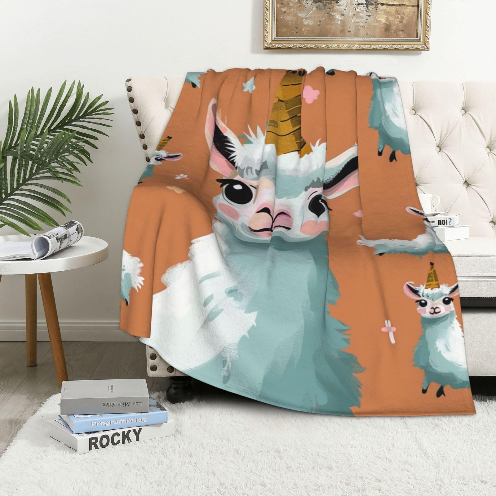 Couverture lama pour enfant et adulte - Plaid flanelle chaud et mignon pour lit