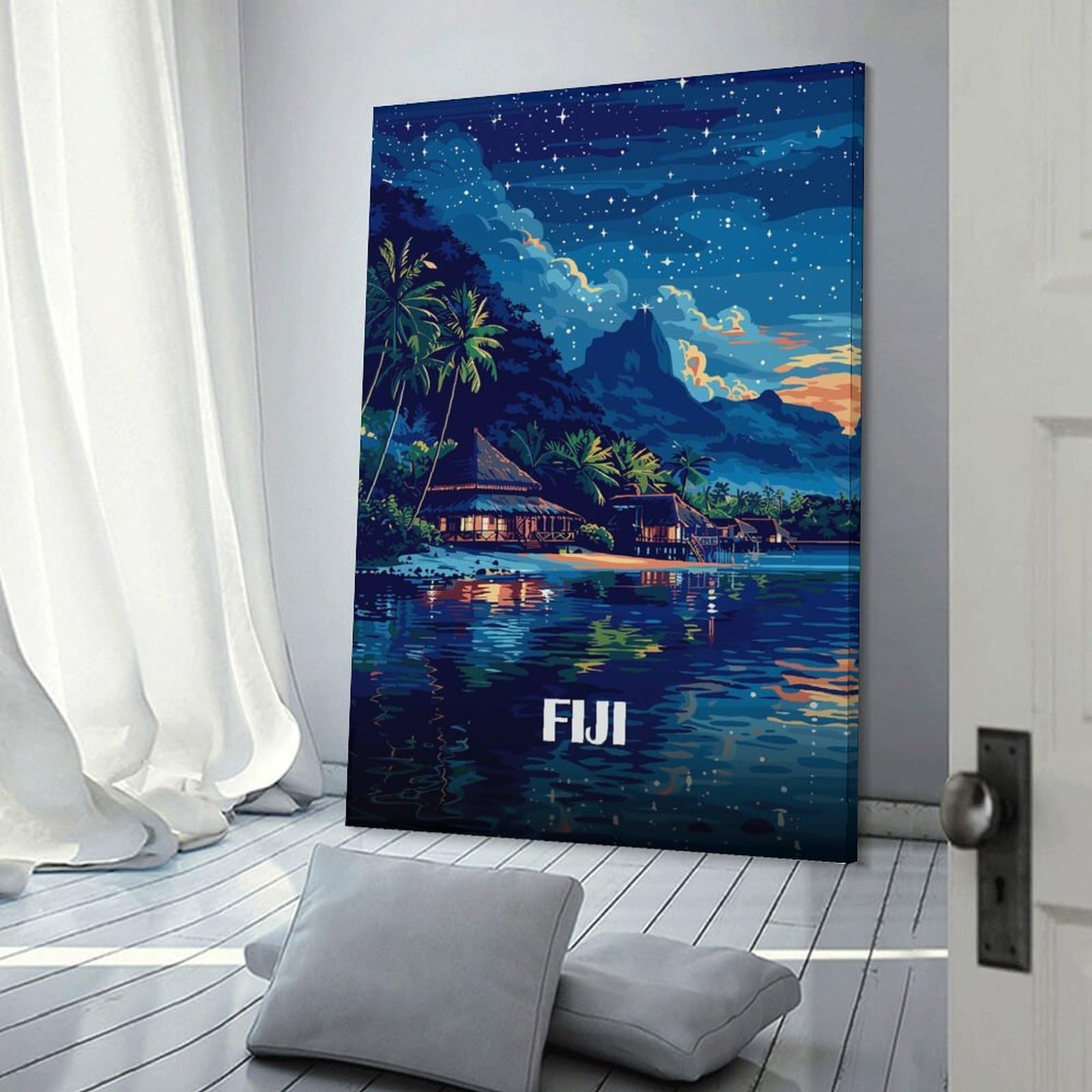 Junmoney Fiji Island Nightscape Room Decor Wall Art 24x36inch(60x90cm), for Bedroom Walls, Guest Spaces Or Lounges, An Easy Wall Refresh for Bedrooms