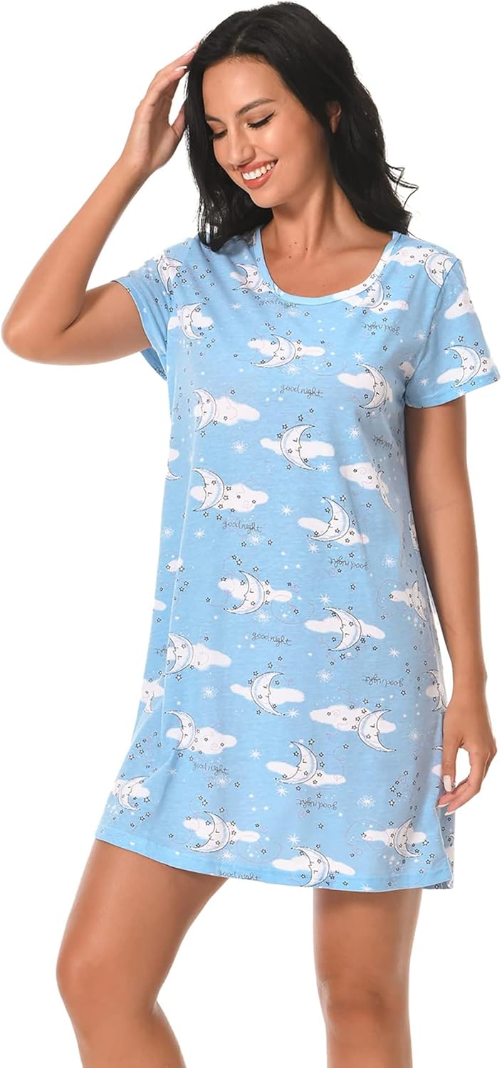 3 Pack Nightgowns for Women Soft Cotton Short Sleeve Night Shirts Womens Print Sleep Shirts Sleepwear - Image 3