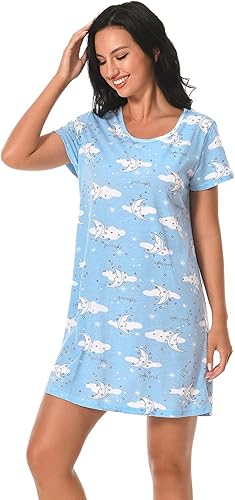 Miniatura 3 de Paquete de 3 camisones para mujer, de algodón suave, manga corta, camisas de noche con estampado para dormir
