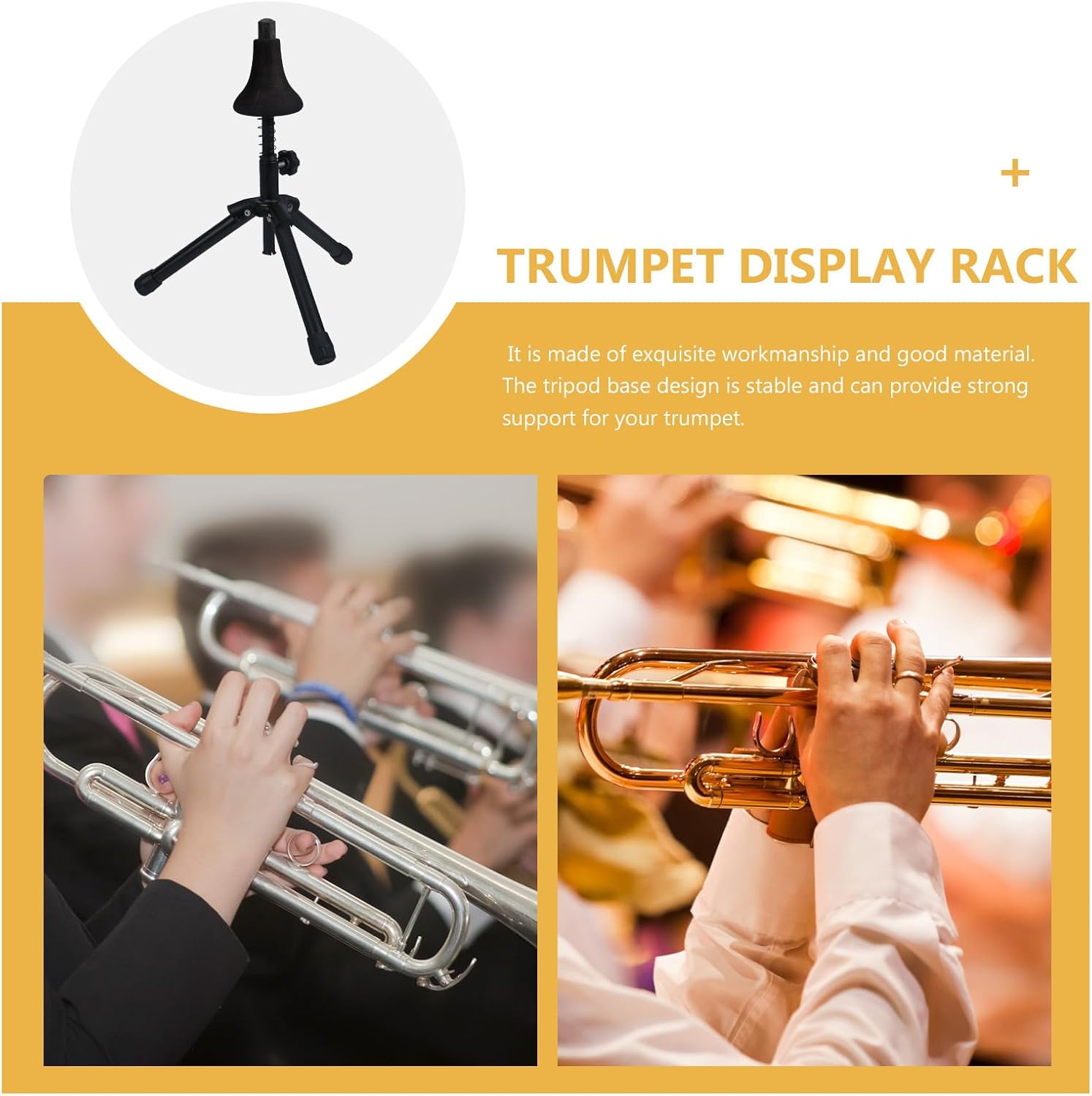 Foldable Iron Flugelhorn Stand and Trumpet Holder Small Musical Instrument Display Rack Portable Storage Stand for Brass Instruments