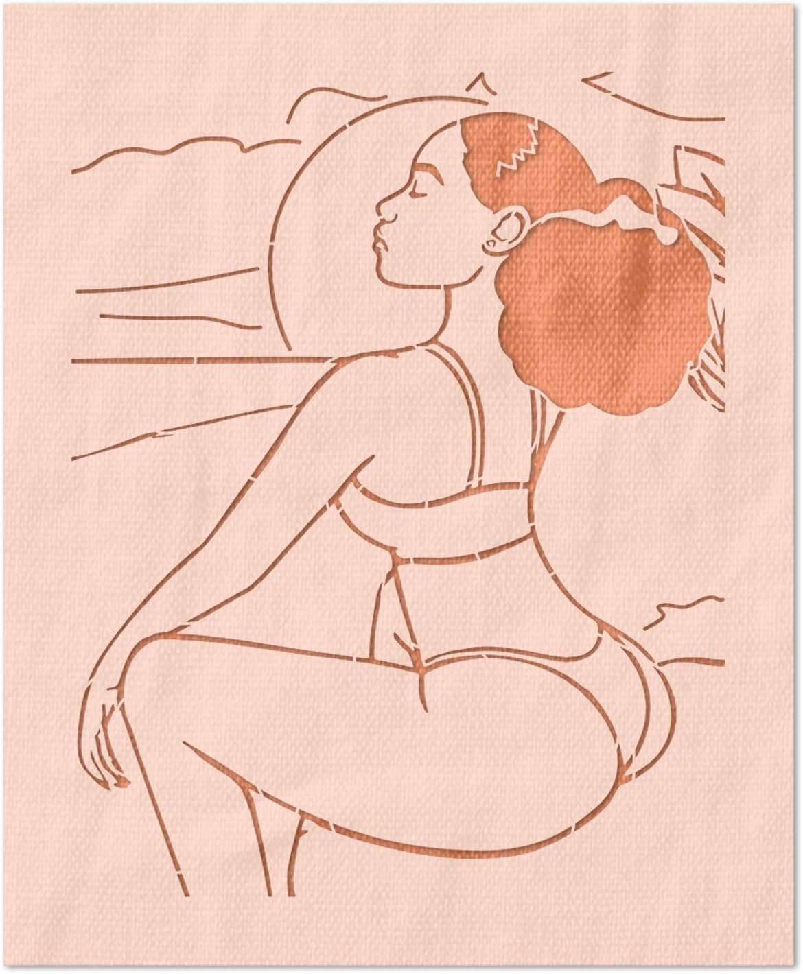 Stencil Stop Woman at Beach Stencil - Reusable for DIY Projects, Painting, Drawing, Crafts - 14 Mil Mylar Plastic (14.25 x 18 inches)