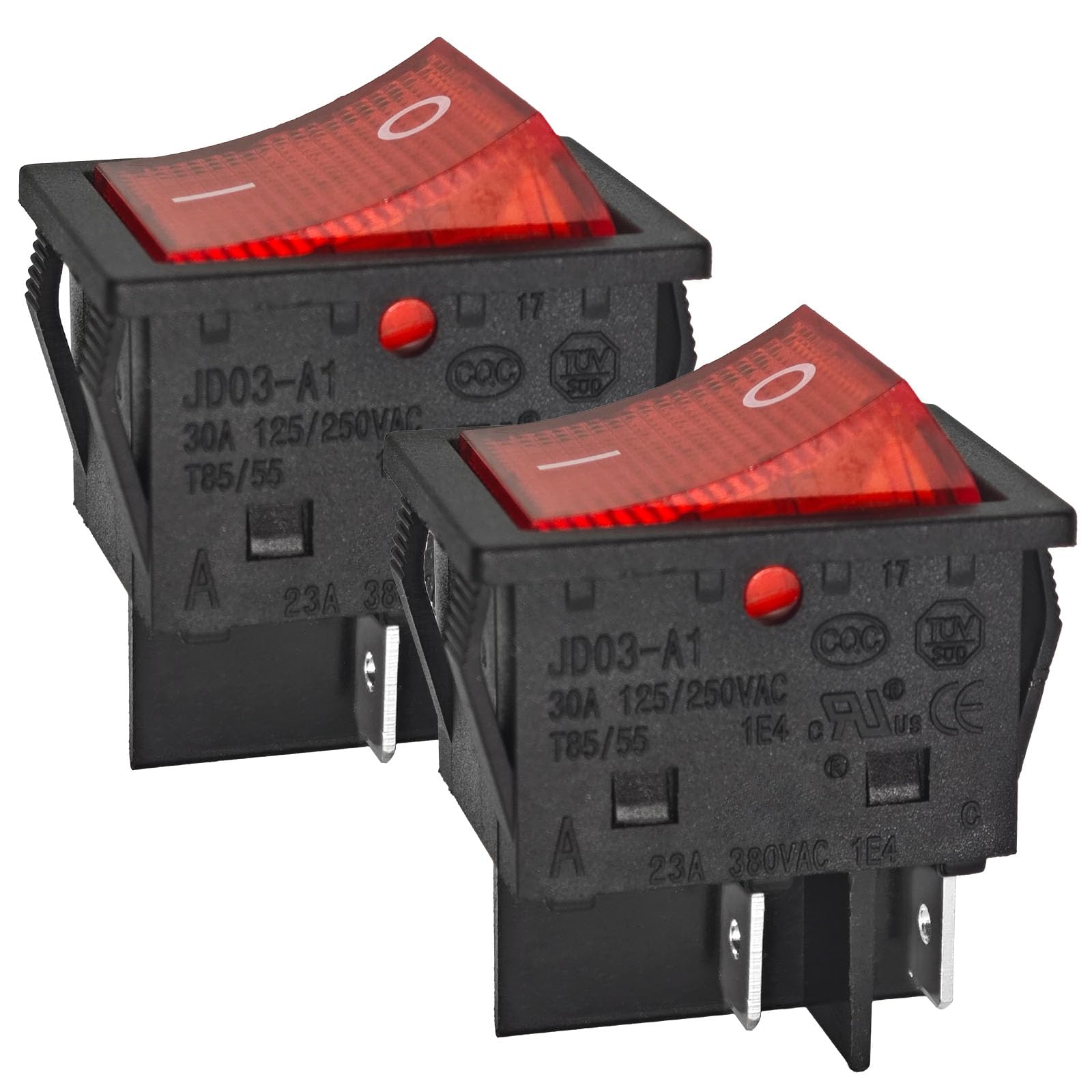 JD03-A1 4-Pin Rocker Switch (Pack of 2) – 30A 125V/250V T85/55 1E4 Heavy-Duty Switches for Inverter Welding Machines