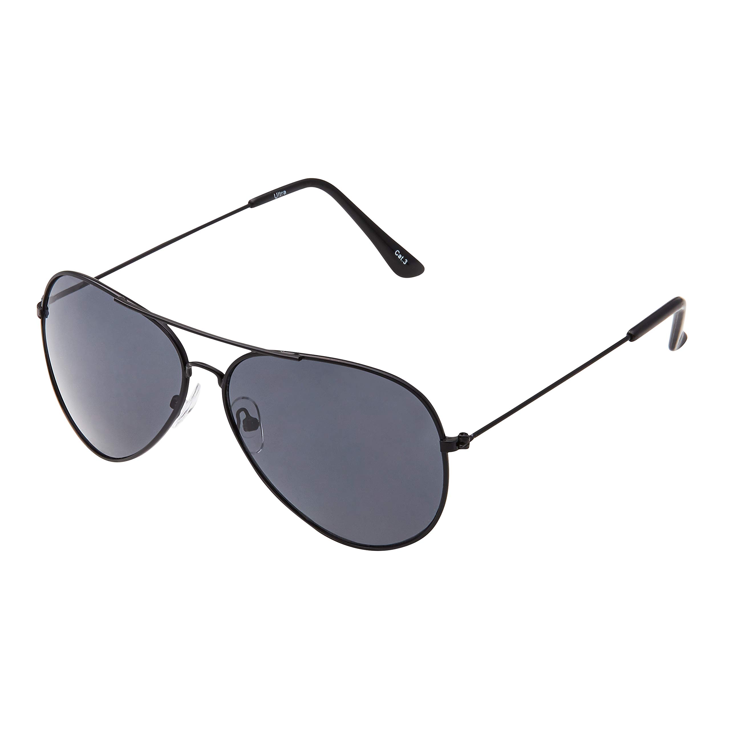 UltraByEasyPeasyStore Ultra Pilot Sunglasses - Adults Black with Black Lenses Unisex Metal Framed Retro 80s Classic Style Sunglasses Women Men UV400 Protection Navigator Pilot Glasses
