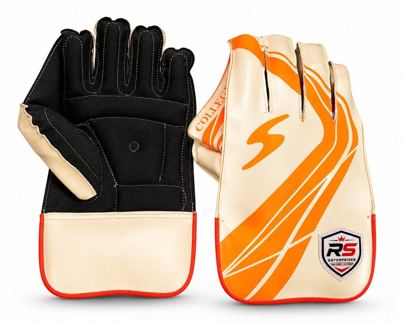 Professional Cricket Wicket Keeping Gloves White & Orange | Comfortable Fit Adjustable Straps Shock Absorption Adult Size Suitable for Leather Ball Cricket Long Lasting Performance-image-41