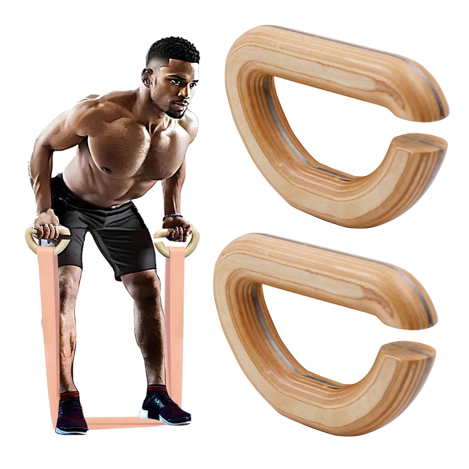 J Bryant Heavy Duty Wooden Resistance Bands Handles, Versatile Exercise Handles with Anti-Slip Grips for Home Gym Pilates, Strength Training, and Full-Body Workouts - 1 Pair
