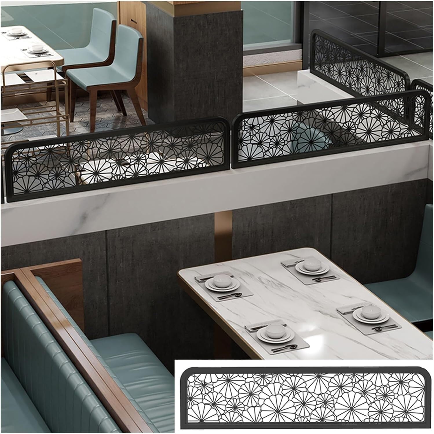 ZYCHSJXA Dividers For Dining Areas Hollow Pattern Divider Screen Metal Countertop Partition Panels Office Restaurant Glass Partitions(30x140cm/11.81x55.11in)