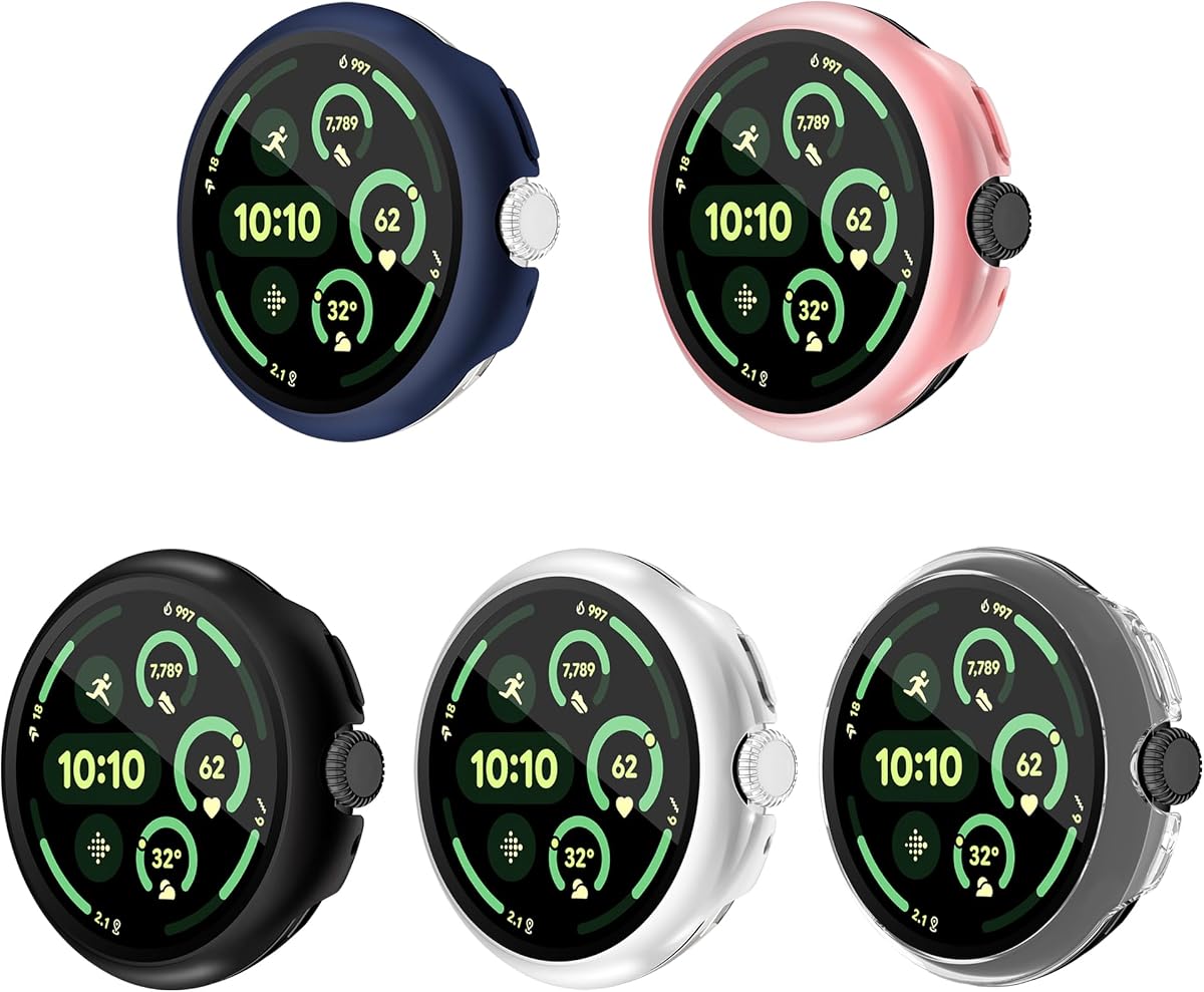 [5 Pack] Watch Screen Protector Compatible with Google Pixel Watch1/2/3 (41mm), Hard PC Case Built-in Clear Glass Film for Pixel Watch 41mm