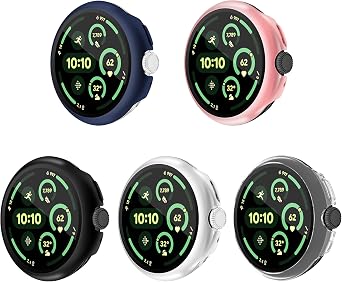 [5 Pack] Watch Screen Protector for Google Pixel Watch 3 XL 45mm, Hard PC Case Built-in Clear Glass Film for Pixel Watch3 45mm