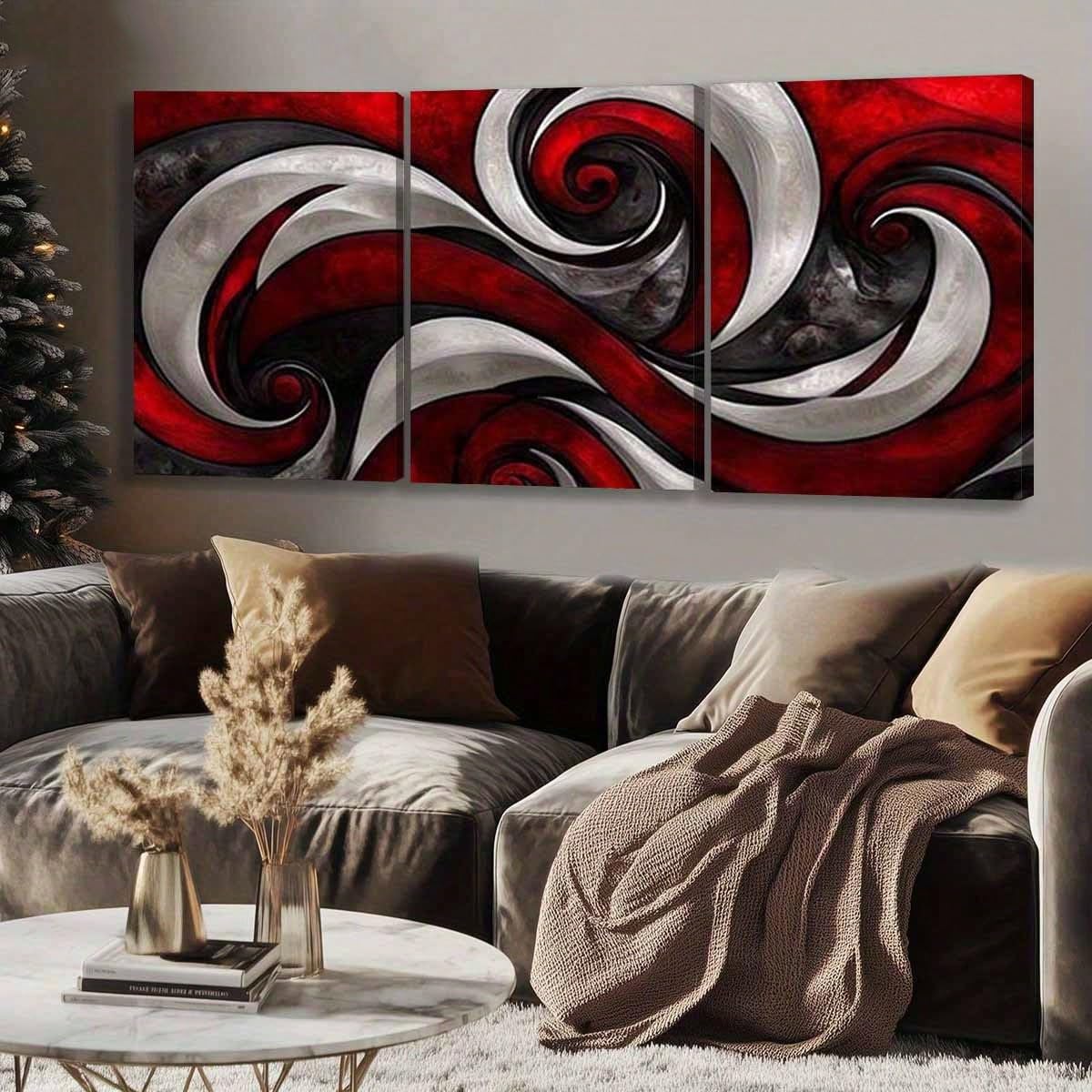 3 lienzos decorativos con estampado abstracto de ondas en espiral para la decoración del hogar (50x70cm x 3 / Sin marco)