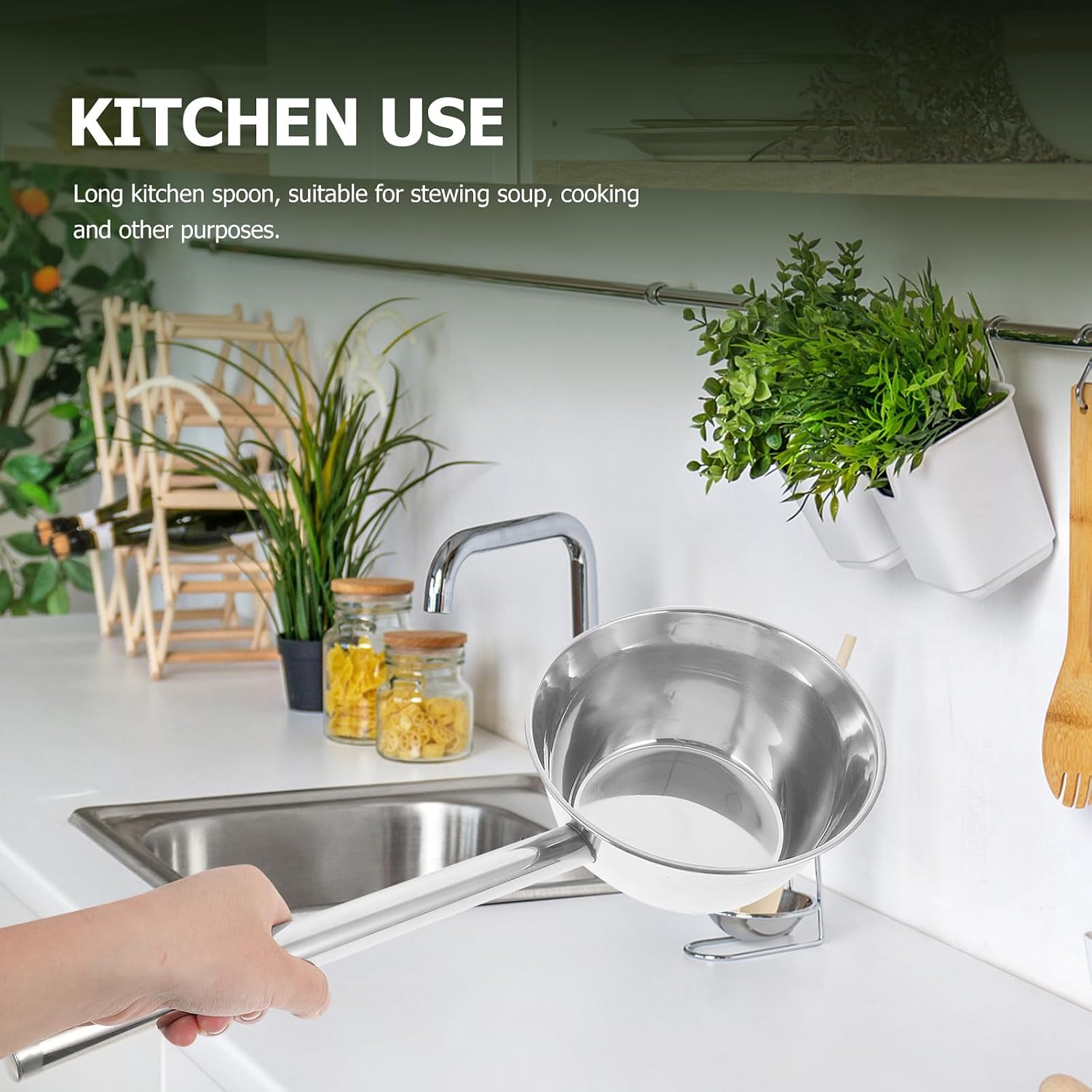 Stainless Steel Soup Ladle with Long Handle, Thickened Large Water Scoop Spoon for Kitchen Cooking and Serving, Multipurpose Sturdy Soup Spoon for Home and Restaurant Use