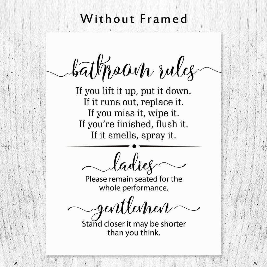 Bathroom Rules Sign, Bathroom Wall Decor, Funny Bathroom Sign, Flush the Toilet, Toilet Sign, Guest Bathroom Sign, Please Remain Seated, 8 x 10 Inches Unframed