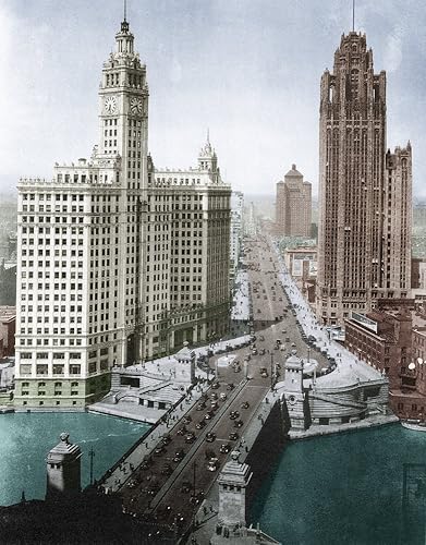 Rascacielos de Chicago C1925 Rascacielos en el puente de Michigan Avenue a la izquierda es el edificio Wrigley terminado en 1924 y a la derecha está