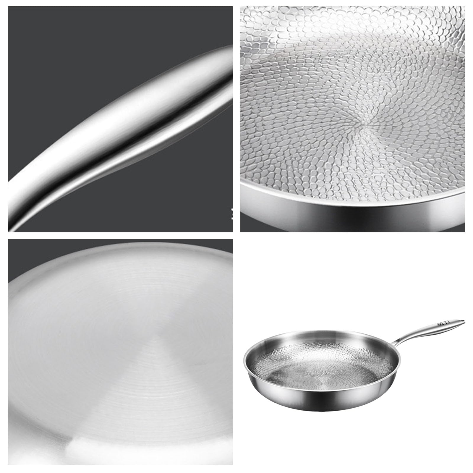 Pfannen- und Pfannenwender-Set aus gehämmertem Metall, gewellt, antihaftbeschichtet, für alle Herdarten geeignet, ergonomischer Griff, Antihaft-Kochgeschirr-Set