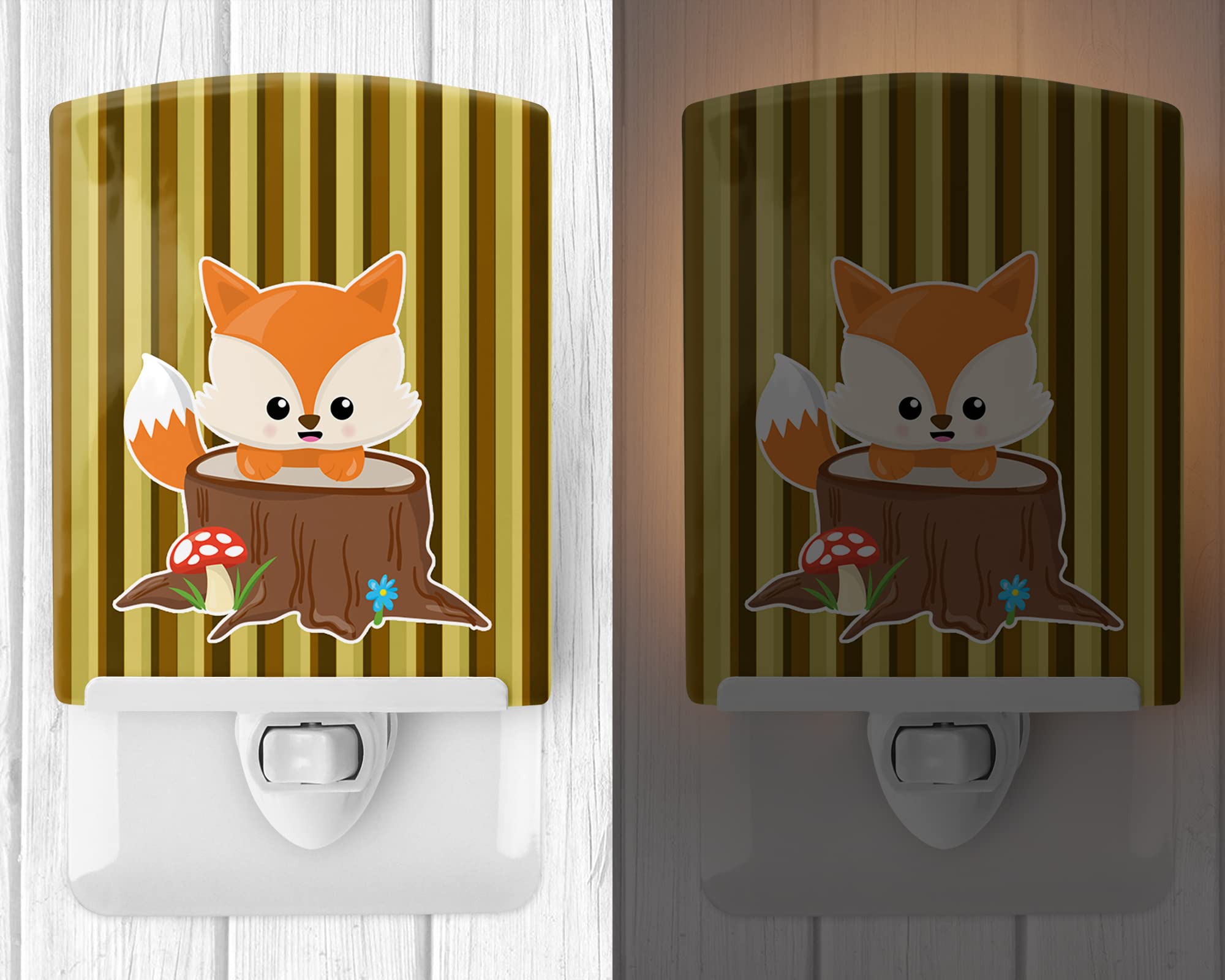 Caroline's Treasures BB7088CNL Baby Fox Tree Stripes Ceramic Night Light Compact, UL-Certified, Ideal for Bedroom, Bathroom, Nursery, Hallway, Kitchen, 6x4x3, Multicolor
