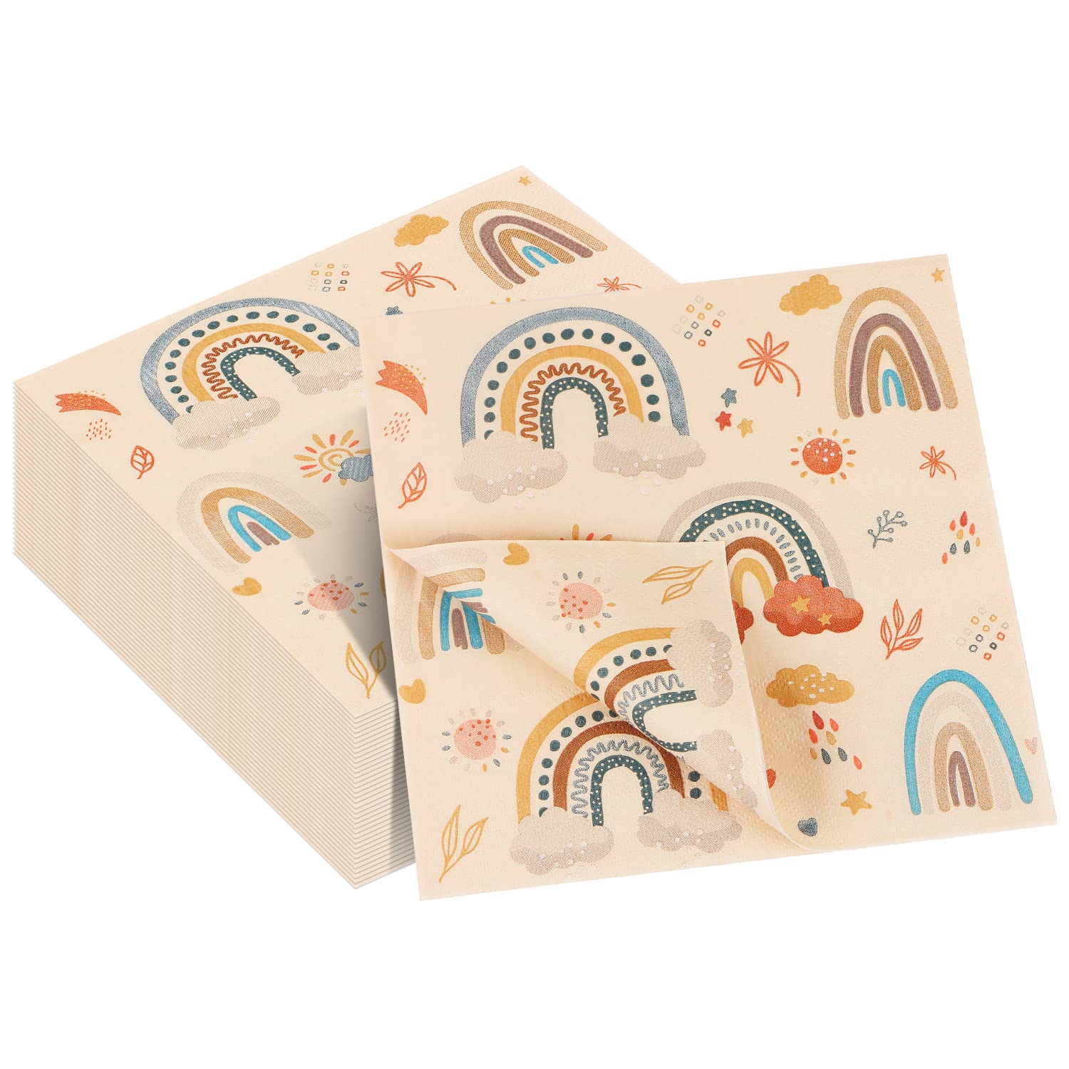 60 Pack Boho Rainbow Party Decorations Bohemian Rainbow Napkins, 13 x 13 Inches Rainbow Party Napkins for Birthday Party Supplies Boho Rainbow Paper Napkins Table Decorations (Boho Rainbow)