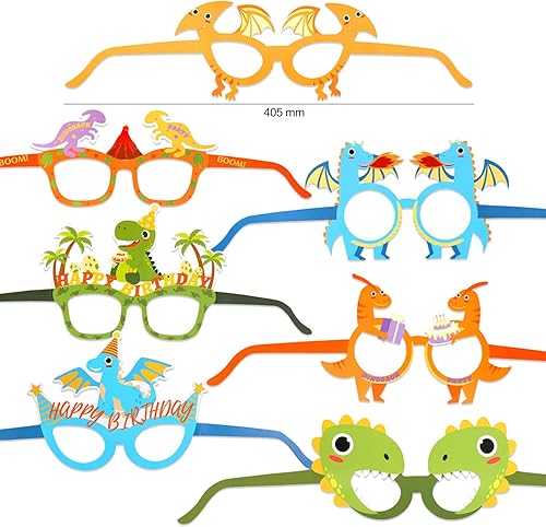 Miniatura 2 de HOWAF 28 lentes de dinosaurio para recuerdos de fiesta de dinosaurios, anteojos de papel de dinosaurio para niños, accesorios de fotos, marco de
