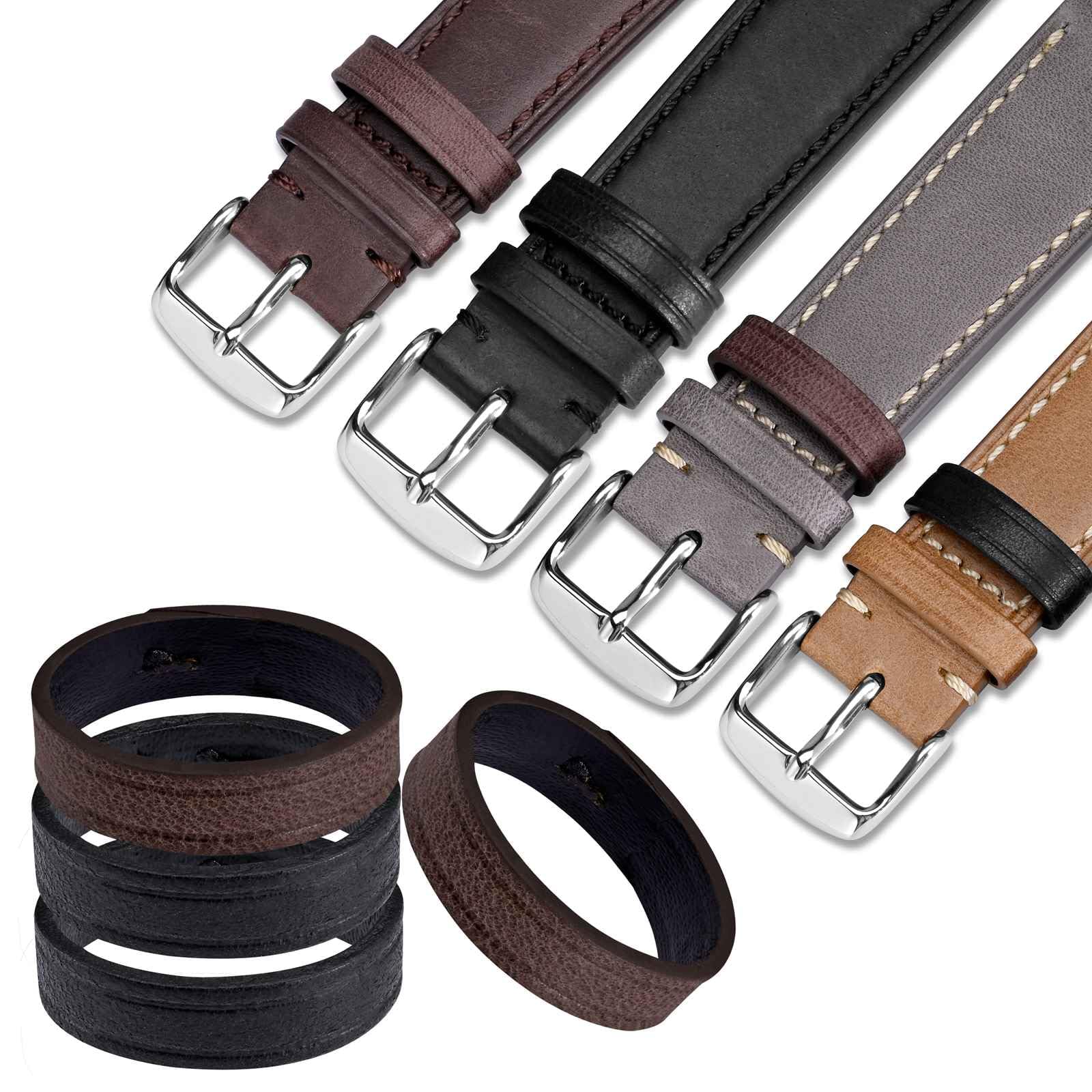 Correas de reloj, 4 correas de reloj de cuero de repuesto de 0.709 in (negro + marrón oscuro) 2
