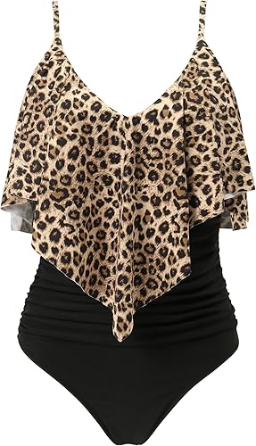 Miniatura 3 de SUUKSESS Traje de baño de una pieza con volantes y fruncidos para mujer, con control de abdomen, traje de baño adelgazante