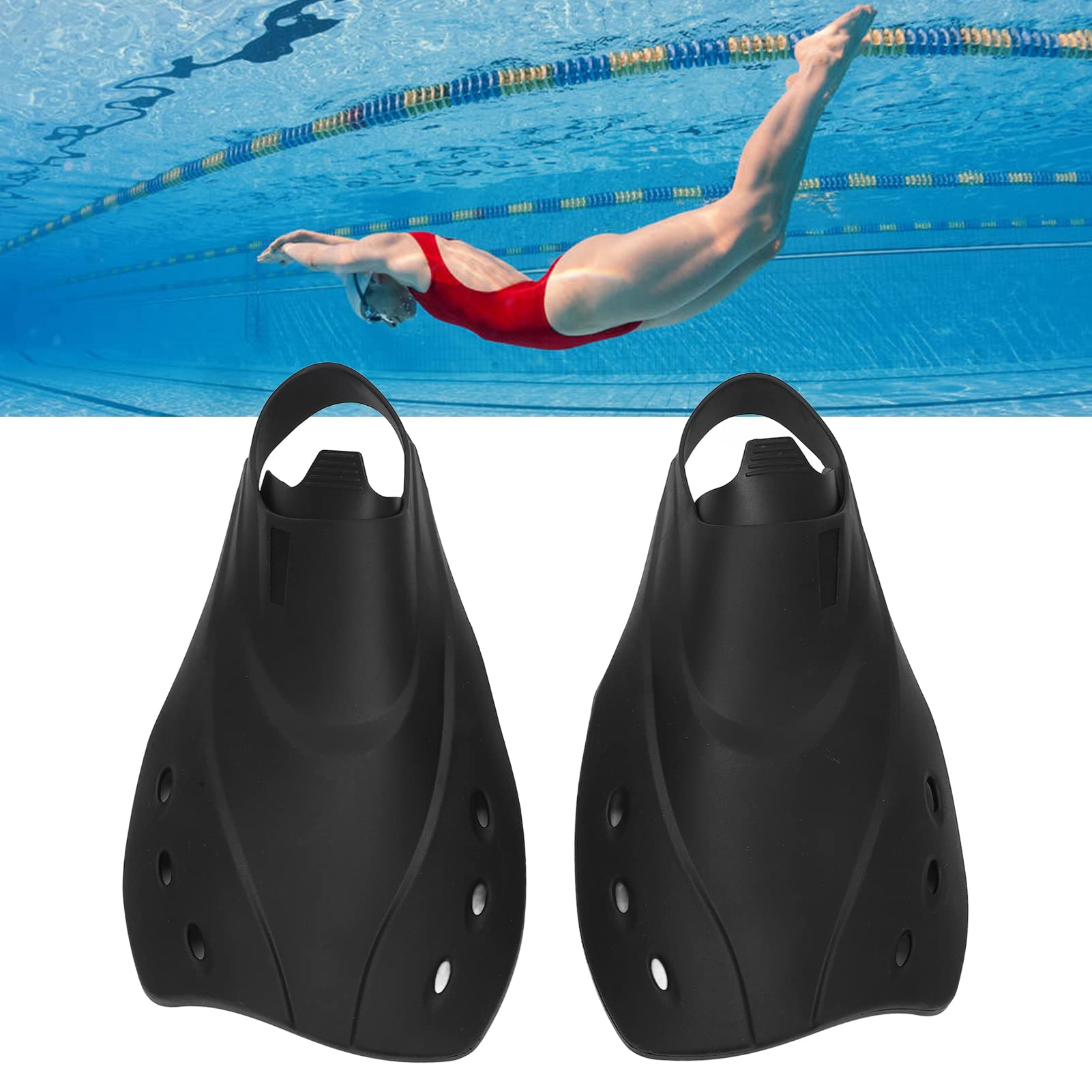 2Pcs Short Diving Fins, Open Heel Swimming Flippers 33x17cm/12x6.7in Comfortable Drain Hole Design Diving Foot Pocket Fins for Diving