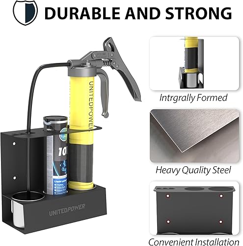 Miniatura 3 de UNITEDPOWER Soporte para pistola de grasa, estante de almacenamiento de pistola de grasa de montaje en pared, organizador para taller, tienda,