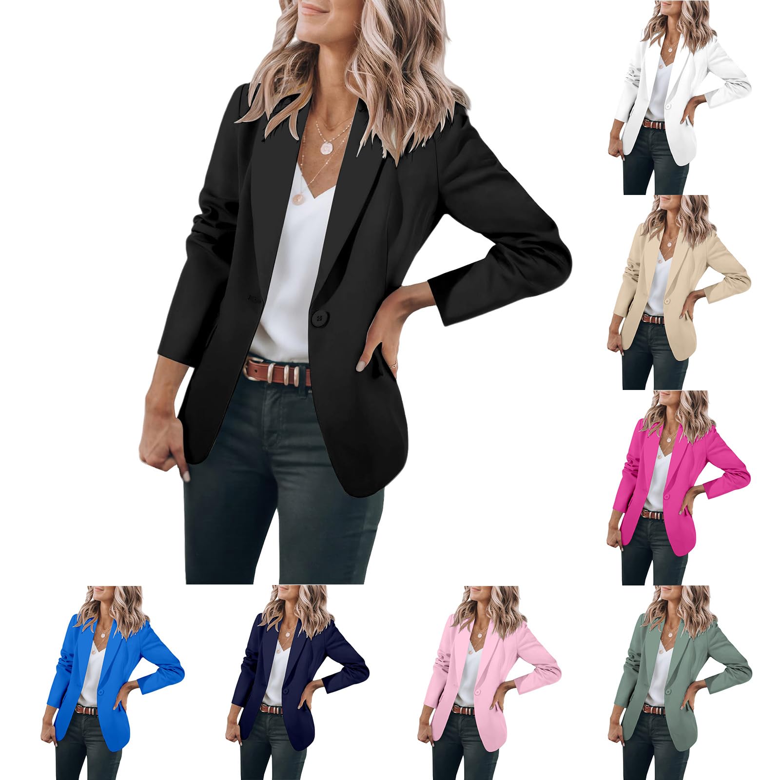 Casual Blazers for Women Trendy Lapel Open Front Long Sleeve Blazer Jackets Business One Button Plain Suit Jackets