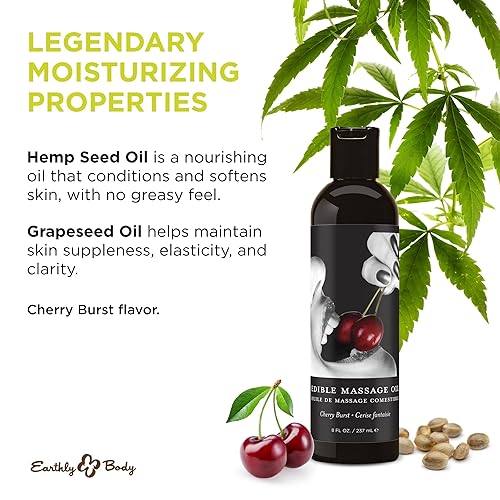 Miniatura 3 de Earthly Body Aceite de masaje comestible cereza - 8 fl oz - Semilla de cáñamo almendra semilla de uva albaricoque y aceite de vitamina E vegano y