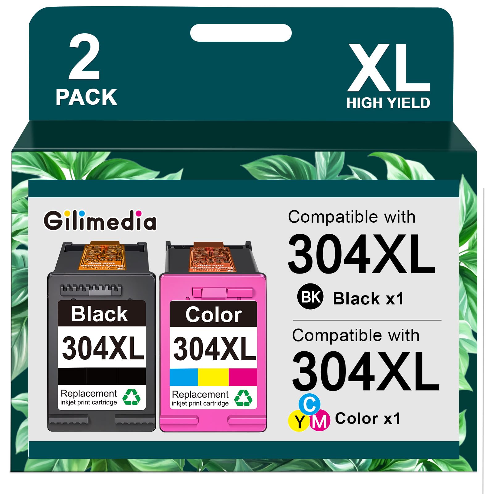 GILIMEDIA 304 XL pour HP 304XL 304 Cartouche d'encre Compatible pour HP deskjet 2620 2622 2630 2632 2633 3700 3720 3730 3750 3760 3762 Envy 5030 5010 5032 5020 (1 Noir, 1 Couleur)