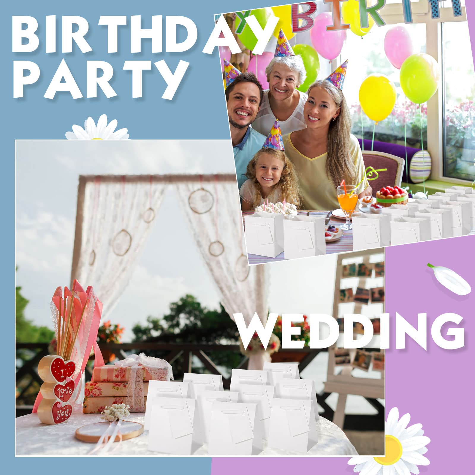 100 Pack Mini Gift Bags Bulk, 4 x 2.75 x 4.5 Inches Paper Bags with Gift Tags, Extra Small Paper Gift Bags with Handles for Birthday Gifts, Party Favors, Weddings, Baby Showers (White)