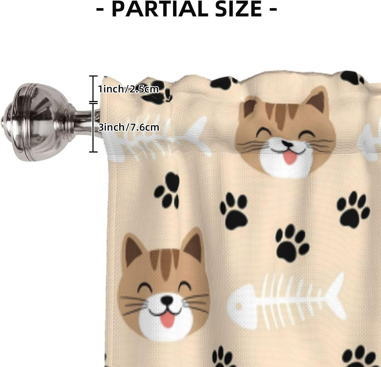 Valance for Windows Cute Cats Fish Bone Paw Print Decorative Rod Pocket Kitchen Curtain Valances Short Window Valance Curtains for Living Room Bedroom Bathroom 1 Panel 54x18Inch