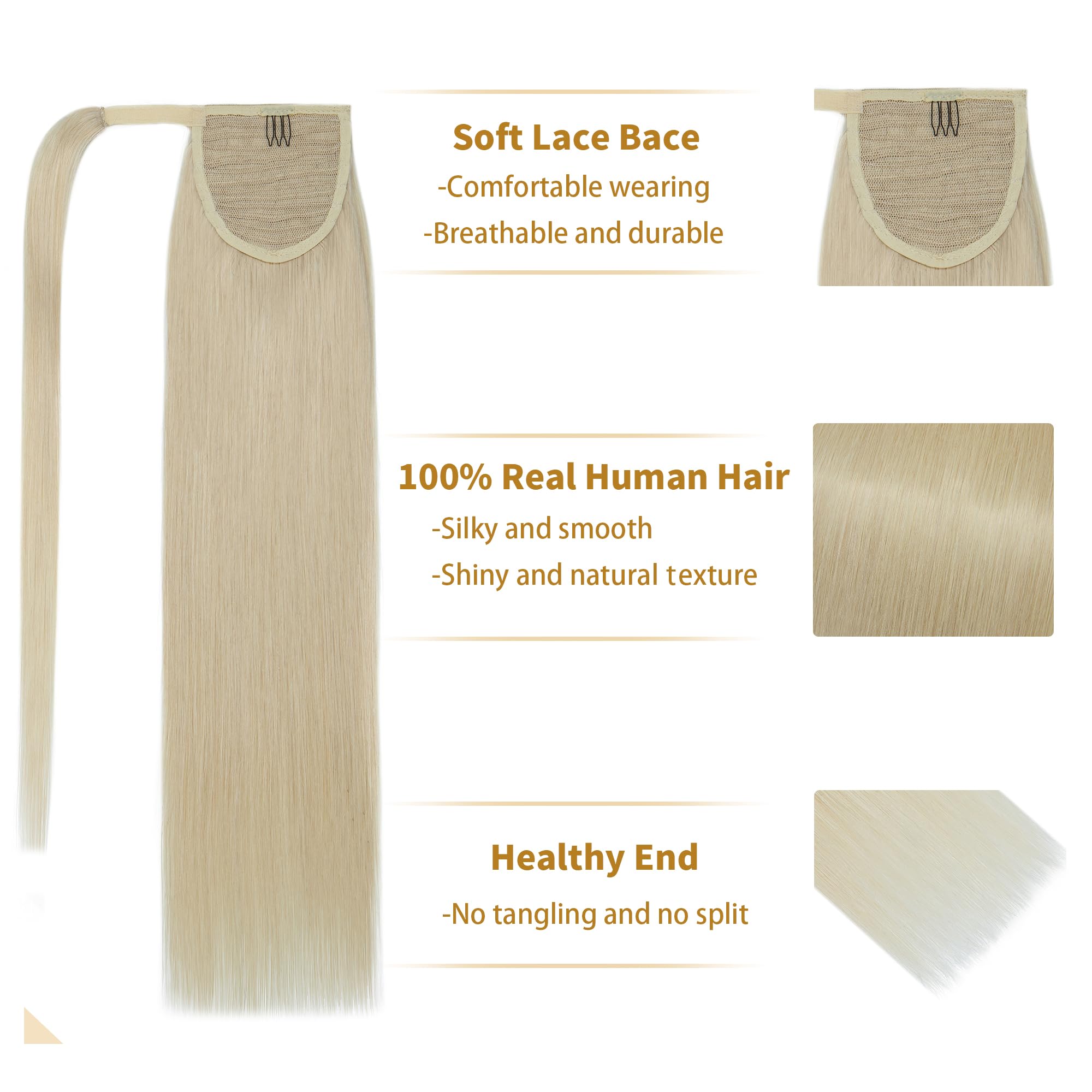 SEGO Coda Capelli Extension Clip Coda di Cavallo 100% Remy Human Hair Lisci Naturali Ponytail Aderire 45cm-90g # Biondo Platino