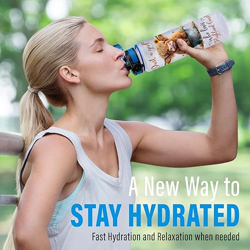 Miniatura 7 de 34HD Highland Cow - Botella de agua de plástico Tritan de 32 onzas, cita motivacional y marcador de tiempo, regalo para mujeres, deportes y uso